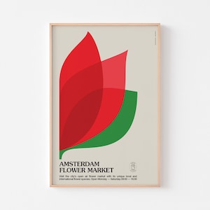 Poster bloemenmarkt Amsterdam | Holland Art Festival Mid Century Modern Bloemenmarkt Bauhaus Tulp Boho Botanisch Typografie Reizen