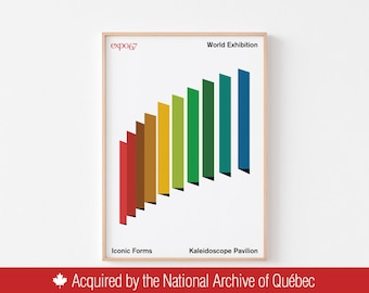 Póster de la EXPO 67 CALEIDOSCOPIO Impresión Montreal Canadá Moderno de mediados de siglo 1967 Bosque de pinos Escandinavo Danés Abstracto Hábitat Logotipo Ernst Roch
