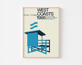 WEST COASTS 1966 Poster Print | Lifeguard Tower | Mid Century Modern Surf Shack Architecture California Bauhaus