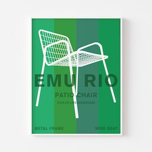 1980-tals EMU RIO-stol Postertryck Memphis Design Mid Century Modern Bertoia Eames Typografi Paul Rand Cesca Bauhaus Aero Jarpen Regal