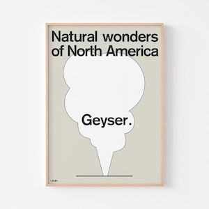 Impression d'affiche de geyser | Merveilles naturelles d'Amérique du Nord | Carte géologique moderne du milieu du siècle du Moderna Museet | 20-40% DE RÉDUCTION + LIVRAISON GRATUITE