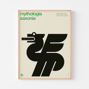DRAGON DE LA MYTHOLOGIE ALLEMANDE, impression d'affiches, Mid Century Modern Latin Expo 67 Donjons vikings scandinaves nordiques Valkyrie Knight Bauhaus brutaliste