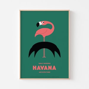 Havana Architecture Poster Print | National Ballet Building and a  Curious Flamingo | Mid Century Cuba Tropical Bauhaus Oscar Niemeyr Brazil