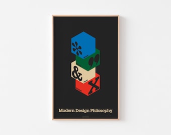 FILOSOFÍA DE DISEÑO MODERNO #4 / Imprimir Póster Eames Trabajo Juego Arquitectura geométrica de mediados de siglo Bauhaus Paul Rand Evening House Tipografía