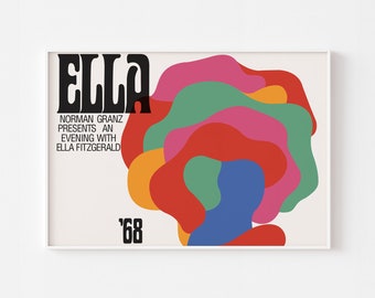 ELLA FITZGERALD Bohemian Mid Century Modern Poster Print Louis Armstrong Psychedelic Bob Dylan Woodstock Milton Glaser Jazz Duke Ellington