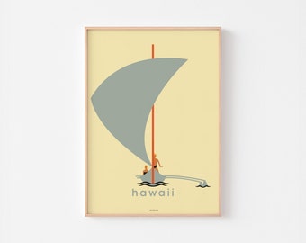 HAWAII SAIL VACTION Poster Print | Mid Century Modern Brazil Tropical Cactus Botanical Mexico Pull Down Chart Travel Surf Airline Caribbean