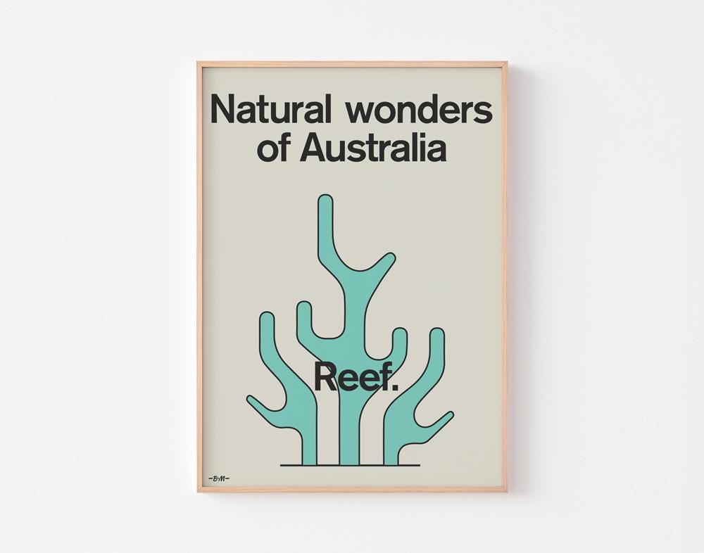 Great Barrier Reef Poster Print | Natural Wonders of Australia | Moderna Museet Mid Century Modern Coral Surf | 20-40% OFF + FREE SHIPPING