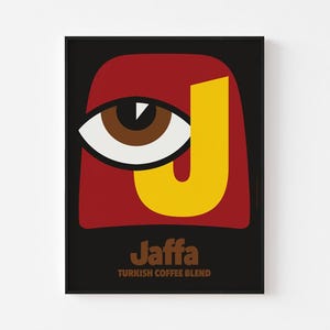Pôster impresso do JAFFA COFFEE | Placa do Yafo Tel Aviv Israel Cafe, estilo moderno de meados do século, Olle Eksel, Paul Rand Kitchen, Bauhaus, Palestina, Levante, Feira