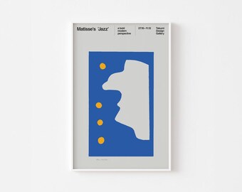Impresión de póster de HENRI MATISSE JAZZ / Retrato azul / Impresión de póster de tren de John Coltrane Tipografía suiza moderna de mediados de siglo Eames Bauhaus Picasso