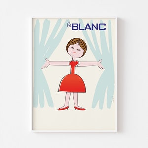 Affiche française LE BLANC des années 1950 Affiche Plakat Illustration Kawaii enfants scandinaves Yoshitomo Nara France + livraison gratuite
