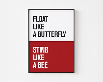 Muhammad Ali Poster Print | Float Like Butterfly Sting Like Bee | Boxing Typography | Motivational Quote | 20-40% OFF + FREE SHIPPING