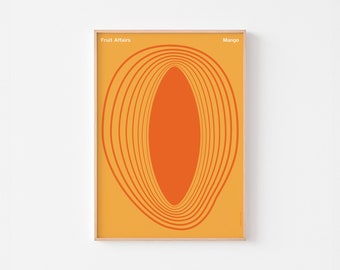 FRUIT AFFAIRS MANGO Poster Print Mid Century Modern Magazine Canada Science Expo Scandinavian Japanese Abstract Monstera Tropical  Enzo Mari