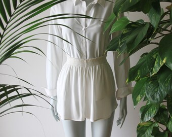 Grecian Organic Bamboo High Waist Sleep Short in Blanc