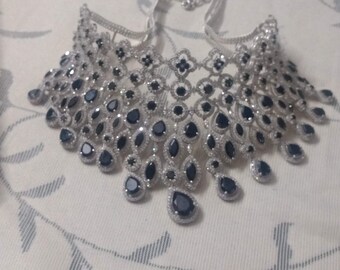 Magnanimous Bridal American Diamond Necklace Set  , Hand made in Sterling Silver