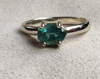 Emerald Solitaire Engagement Ring 14Kt White Gold