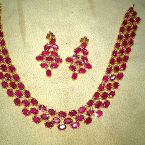 Exclusive 81.9 Ct Natural Ruby Necklace Set 18K Solid Yellow Gold