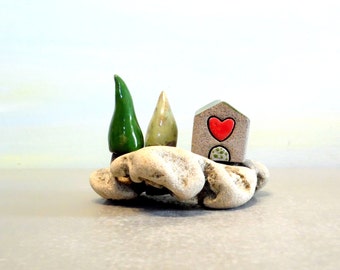 Ceramics and pottery , Little ceramic sculpture Ceramic miniature house Israel office desk accessories Housewarming gift Stone art sculpture