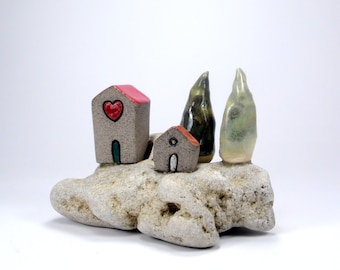 Little village sculpture , Rustic home decor , Beach houses , Little gift , Housewarming gift , Tabletop Decor , Gift For Home , Israel