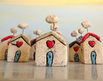 Tiny Ceramic House, Unique Gift Idea, Miniature House, Small Clay House, Valentine Gift, House Warming Gift, Ceramics And Pottery, Tiny Gift