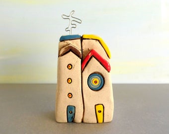 Sculpture, Home decor, Clay house, Clay sculpture, Small house, Housewarming gift, Miniature house, Office accessories, Handmade ceramics
