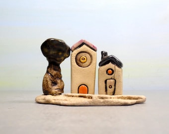 Whimsical gift, Valentine's day gift, Ceramics and pottery, Sculpture, Hand made pottery, Ceramic houses, Ceramic houses, Rustic home decor