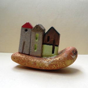 Handmade Miniature Ceramic House Sculpture, Rustic Home Decor
