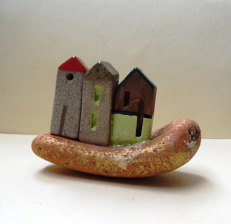 Handmade Miniature Ceramic House Sculpture, Rustic Home Decor
