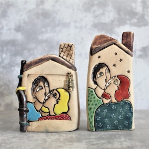 Miniature House, Small Clay House, Ceramic And Pottery, Tiny Gift, Tiny Ceramic House, Unique Gift Idea, Lovers Sculpture, Valentine&#39;s Gift