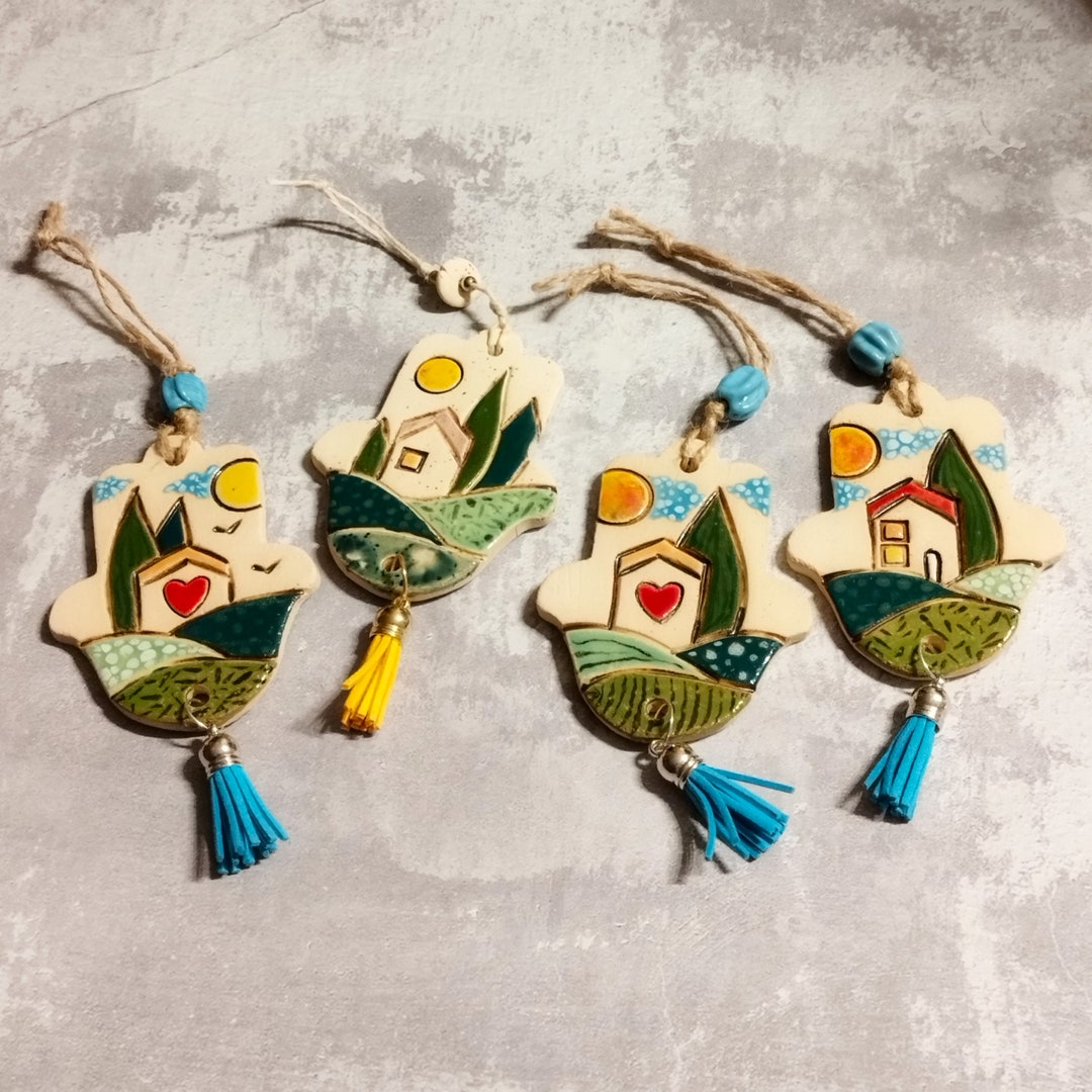 Small Hanging Wall Decor, Unique Hand Made Ceramic Hamsa With an