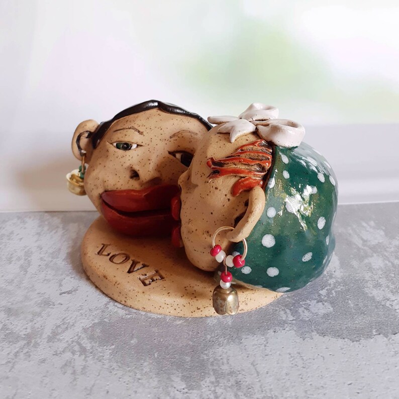 Ceramic sculpture of two lovers kissing hand made with yellow Etsy