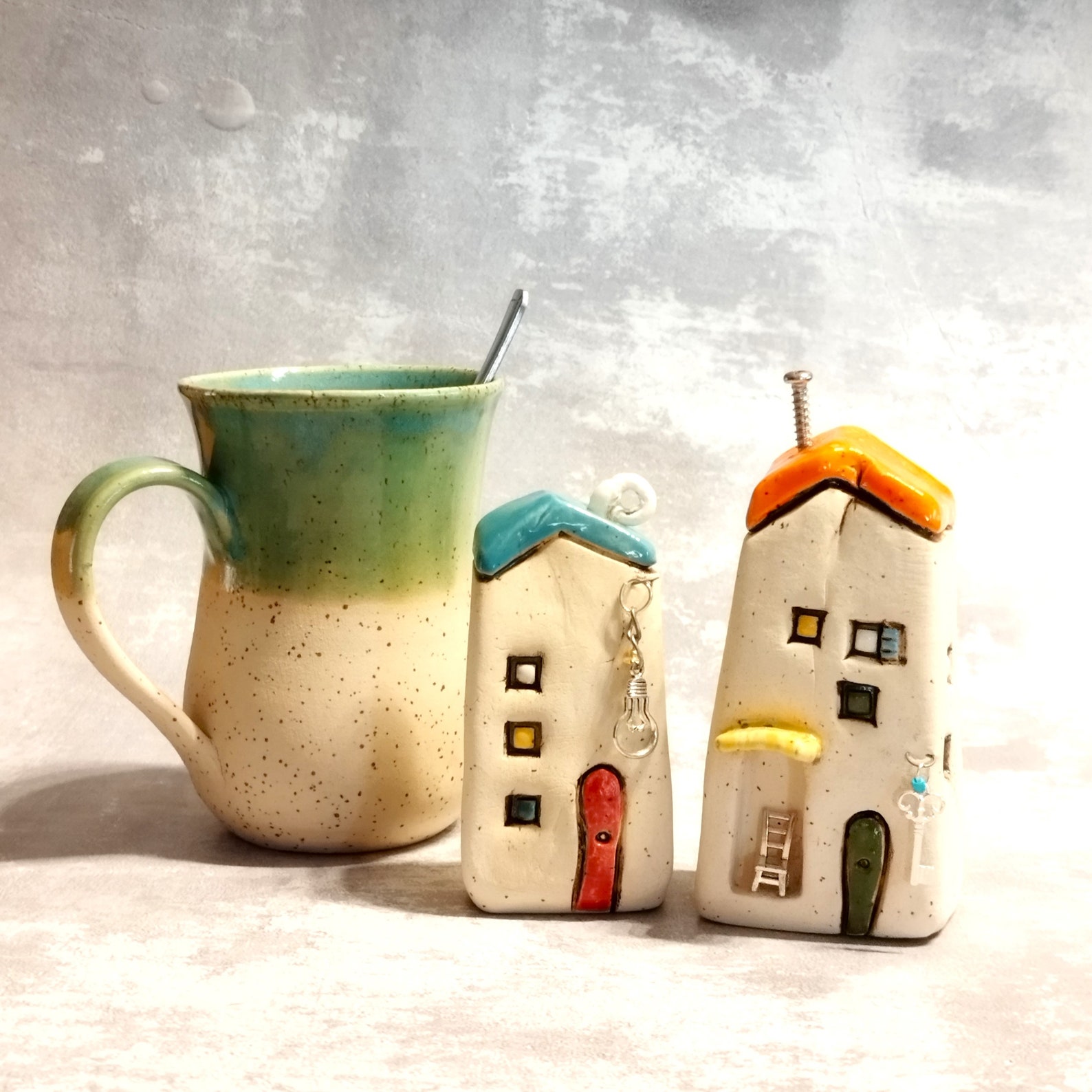 Set of 2 Tiny Ceramic Houses, Ceramic Home Decor, Ceramic Anniversary ...