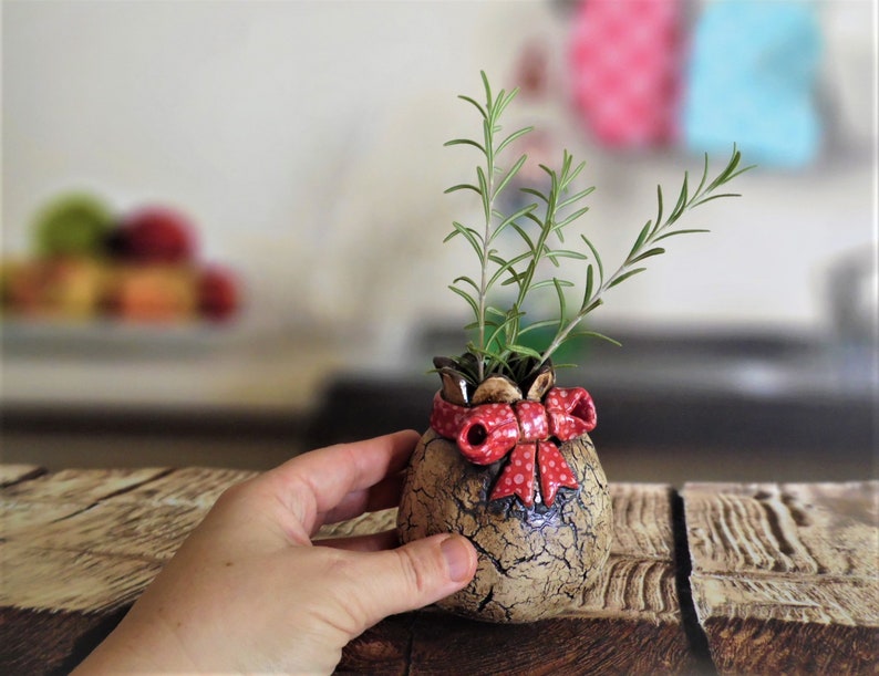 Unique ceramic pomegranate vase Rustic style art object home decor from Israel