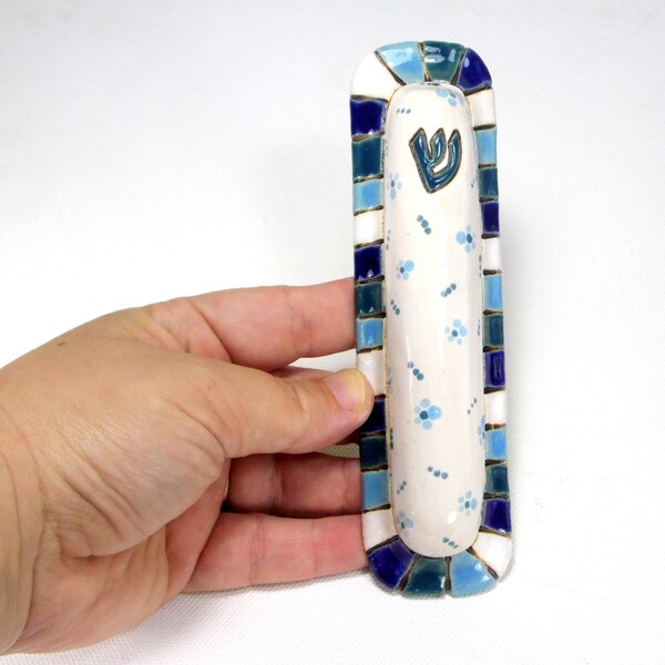 White and blue Mezuzah