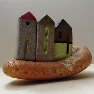 Handmade Miniature Ceramic House Sculpture, Rustic Home Decor