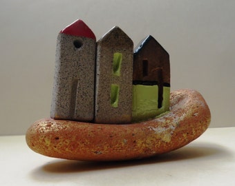 Unique Ceramic Sculpture, Handmade Ceramic Art, Small Ceramic Houses, Rustic Home Decor, Rustic Ceramic House, Office Decor, Unique Ceramics