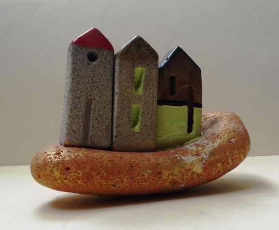 Handmade Miniature Ceramic House Sculpture, Rustic Home Decor