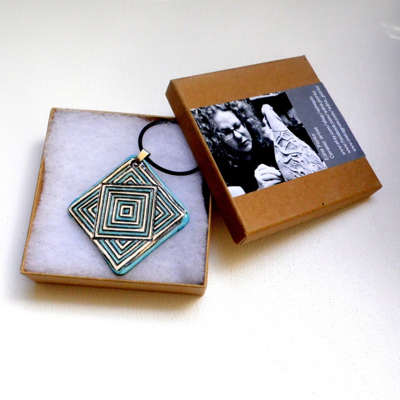 Blue and white ceramic pendant and statement jewelry