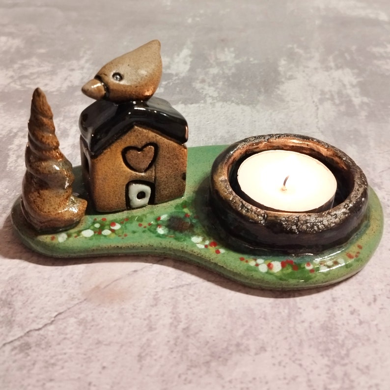 Small handmade dish for candle or jewelry keeping, Tea light holder, Small gift for her, Whimsical ceramic gift, Ring holder, Candle holder image 5