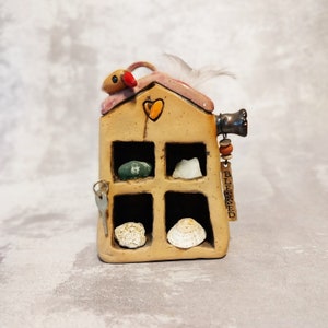 Small Ceramic House, Miniature Storage House, Shelf Sitter & Wall Hanging, House Art Collectibles, Ceramic Home Decor, Stone Lover Gift
