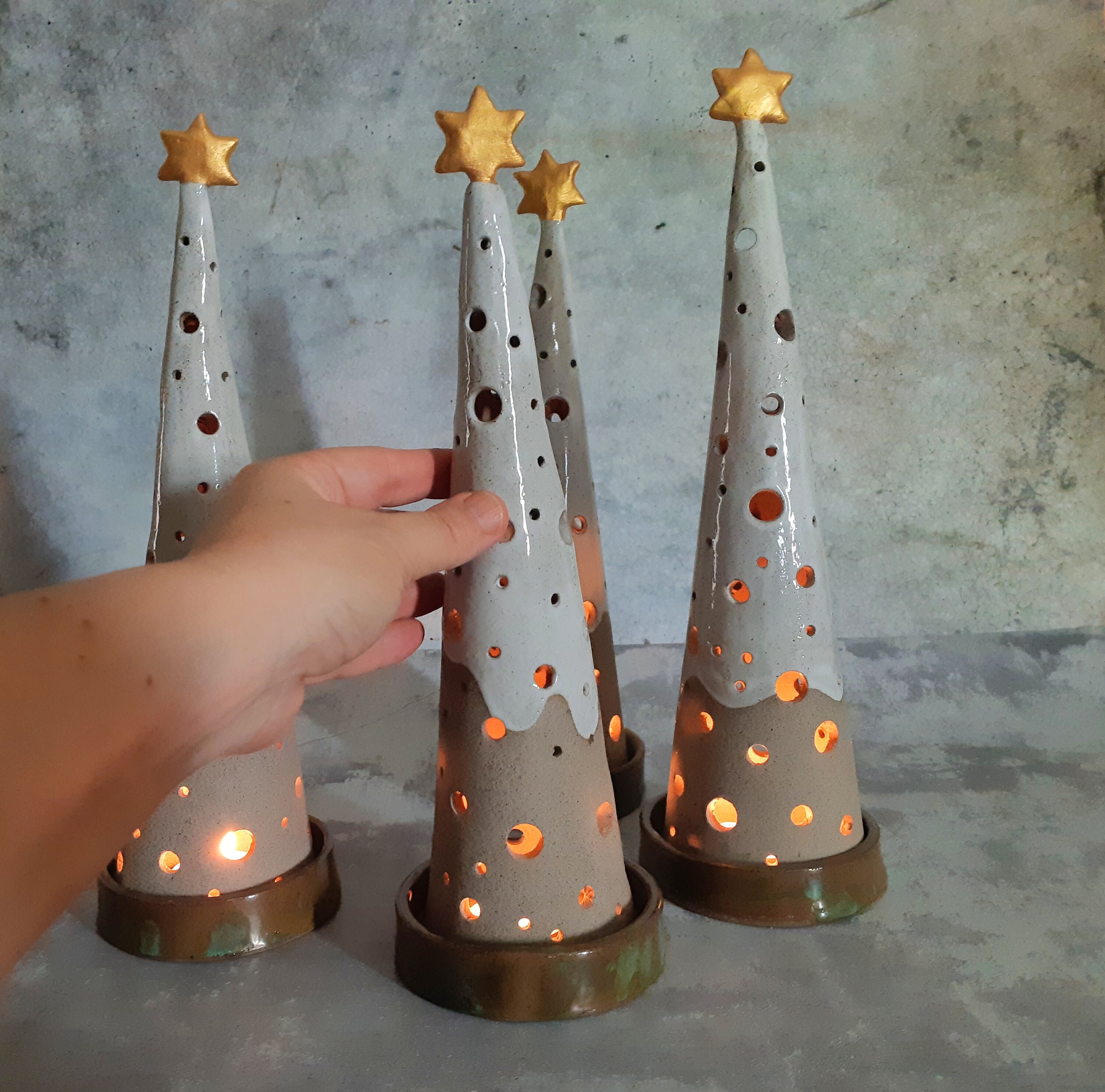 Grote keramische kerstboom kaars houder Kerstverlichting Etsy
