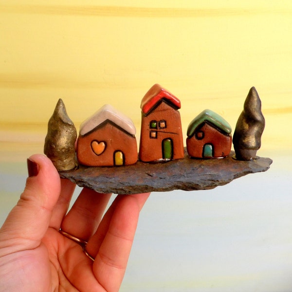 Art & Collectibles, Ceramic sculpture, Ceramic houses, Small houses, Rustic home decor, Housewarming gift, Made in Israel, Miniature, Office