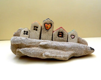 Ceramic Miniature House, Rustic Ceramic Art, Ceramics and Pottery, Nautical Home Decor, Ceramic Sculpture, Office Decor, Whimsical Art, Home