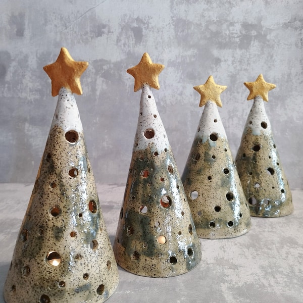 LARGE Ceramic Christmas Tree Candle Holder, Christmas Lights Decoration, Ceramic Christmas Tree Candle Holde, Center Piece, Christmas Gift