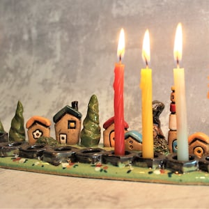 Menorah, Rustic Hanukiah, Jewish Wedding Gift, Ceramic Hanukkia, Jewish Holiday Gift, Israeli Judaica, Hanukkah Gift, Jewish Candle Holder