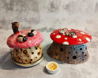 Candle Holder , Christmas Gift, Holiday Light Decoration, Mushroom Candle Holder, Candle Lanterns, Fairy House Candle, T Light Holder