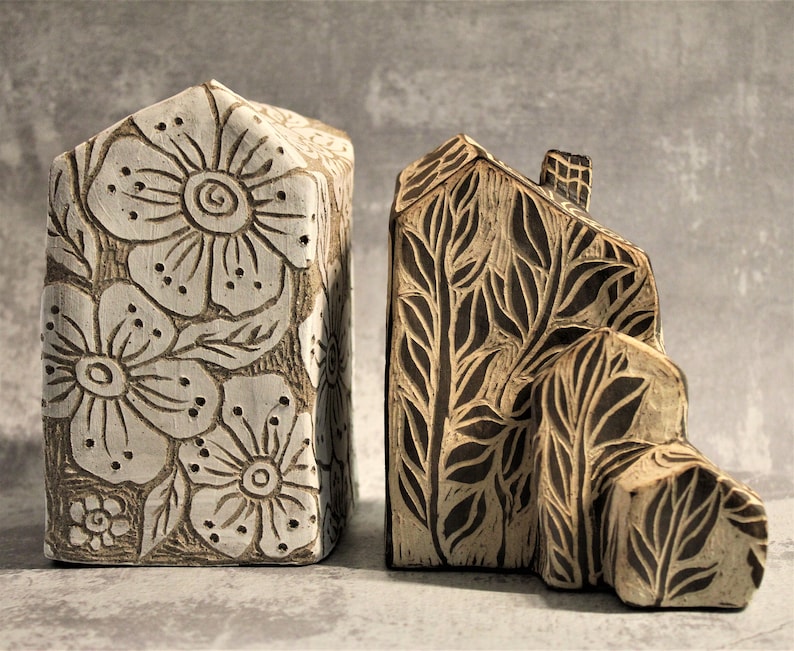 Black and white art sculpture of a three dimensions house Unique Jewish wedding gift Hebrew art Ceramic sculpture made in Israel