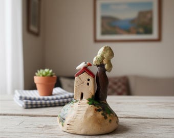 Rustic Ceramic Miniature House, Mediterranean Decor, Handmade Sculpture