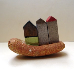Handmade Miniature Ceramic House Sculpture, Rustic Home Decor