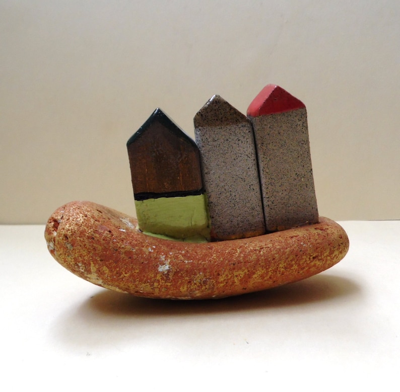 Handmade Miniature Ceramic House Sculpture, Rustic Home Decor