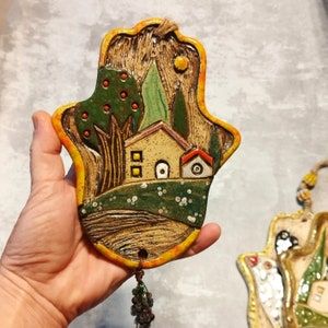Large Israeli Hamsa, Ceramic Hamsa, Evil Eye Charm, Hand Of Fatima, Israeli Wall Decor, Landscape Decor, Housewarming gift, Home Protection